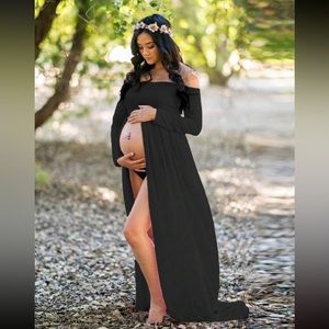Maternity Solid Split Hem Maxi Dress